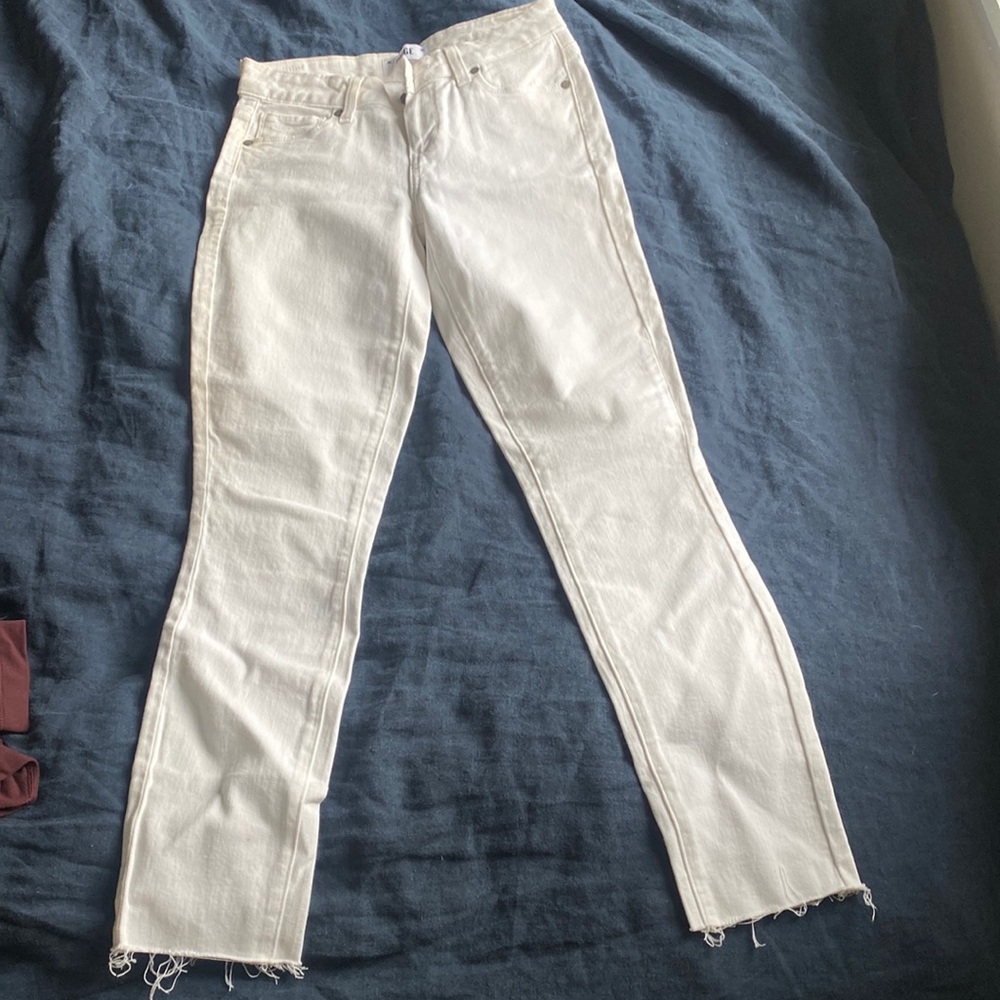 Paige white skinny jeans frayed hem